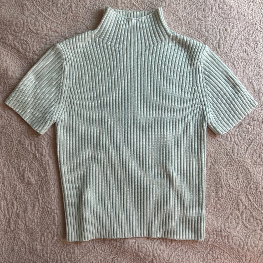 Commense White Ribbed Turtleneck Top